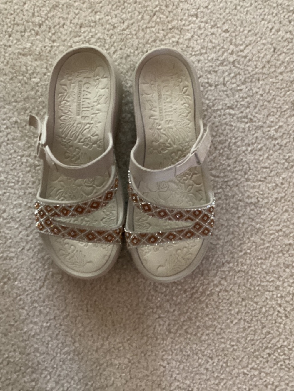 Skechers Women's Light Beige Sandal with Beaded Accent